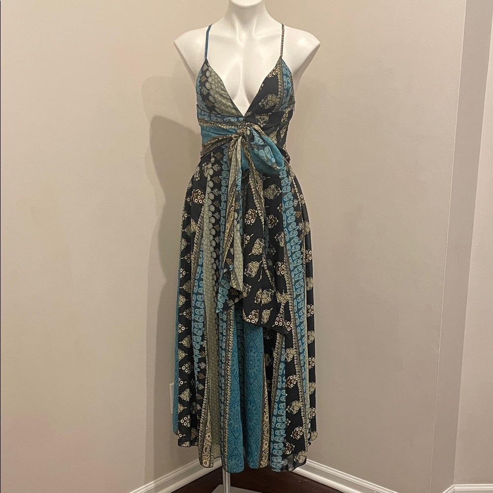 Forever 21 Black & Blue Patterned Wrap Maxi Dress